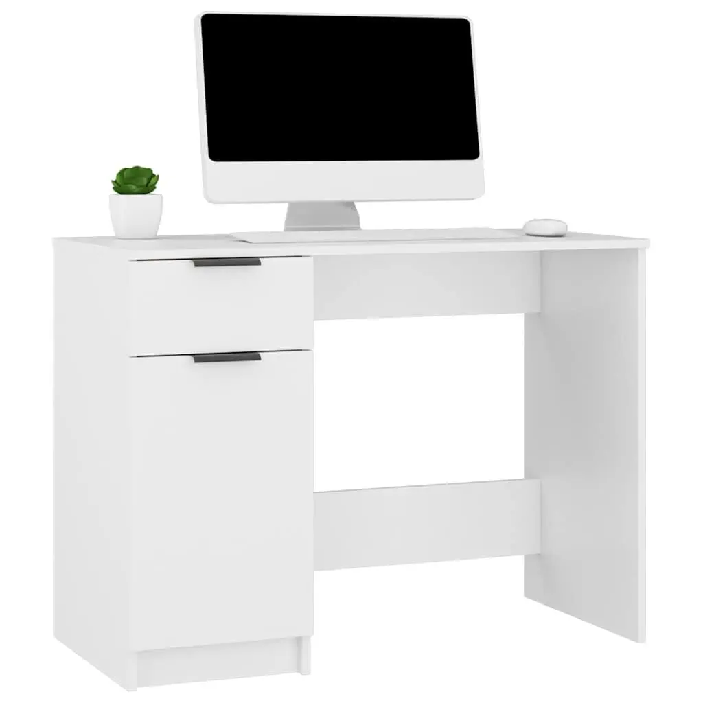 White Engineered Wood Computer Desk with Storage