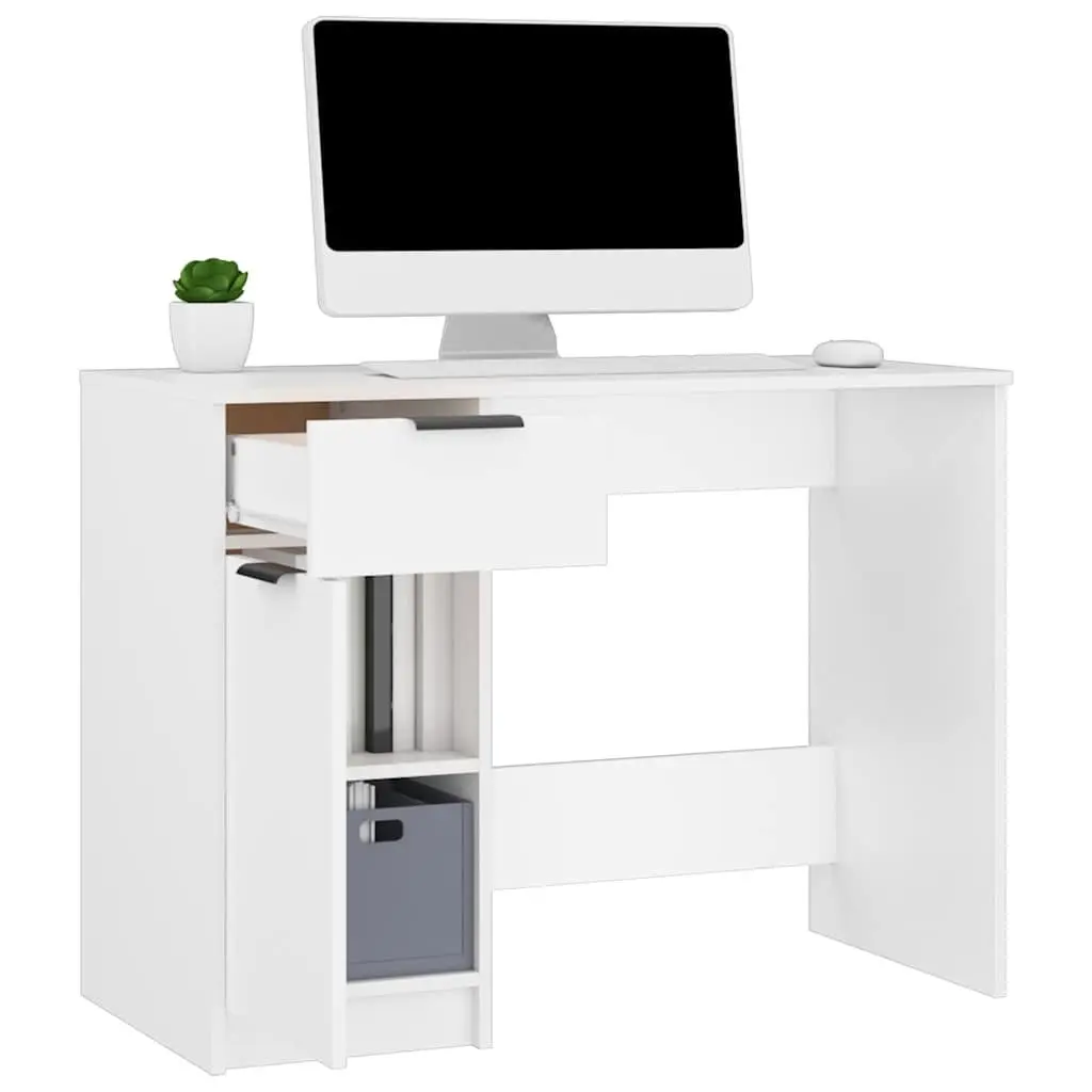 White Engineered Wood Computer Desk with Storage