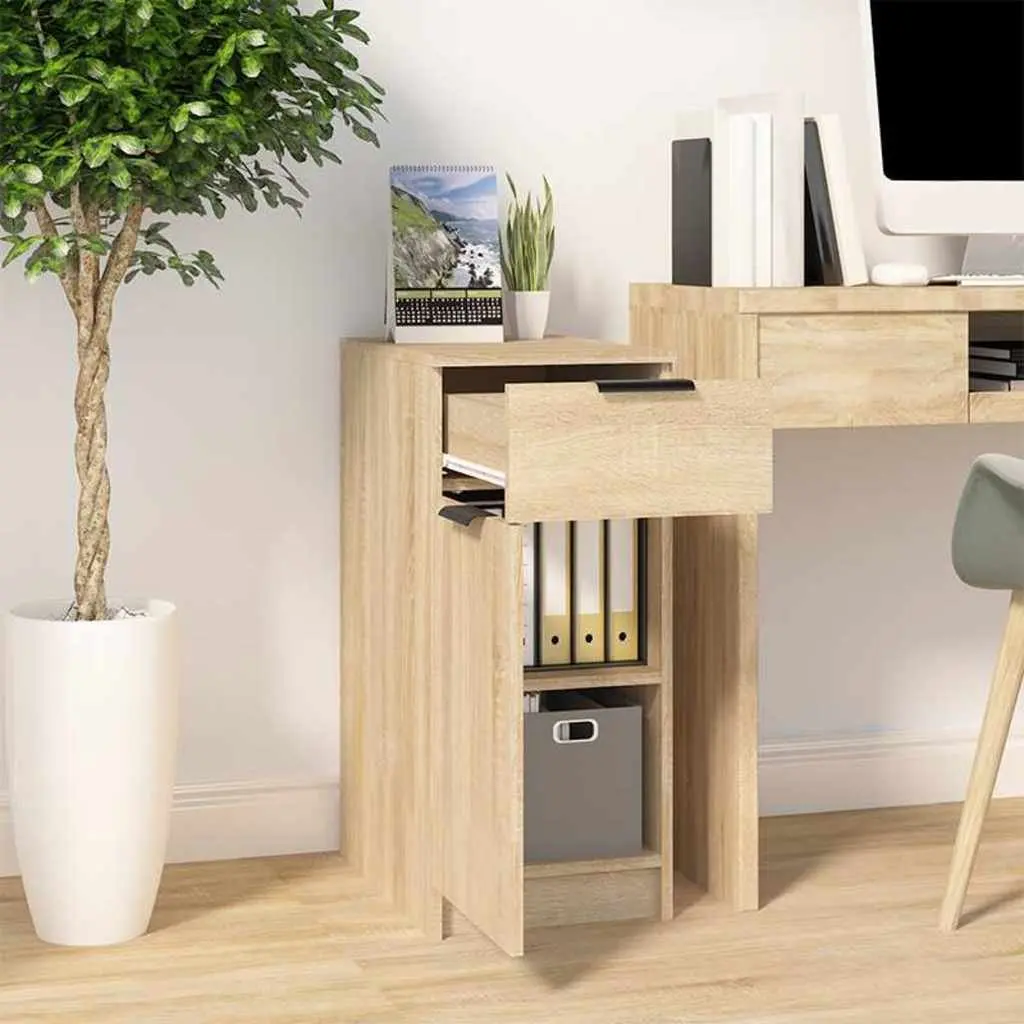 Brown Engineered Wood Desk Organizer with Drawer and Compartments