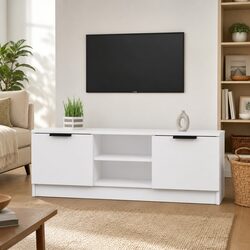 Stylish White TV Cabinet with Ample Storage 102x35x36.5 cm