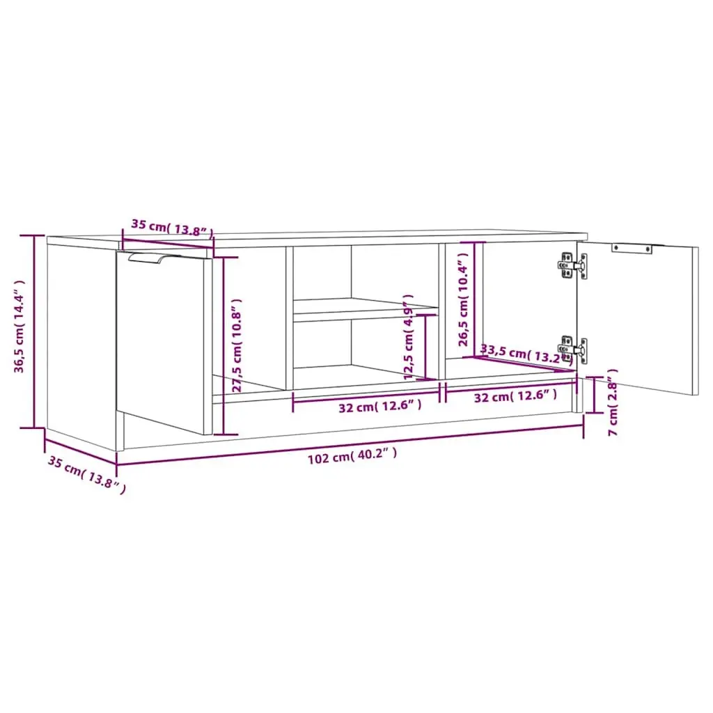 TV Cabinet Engineered Wood 102x35x36.5 cm Brown Living Room Storage Unit
