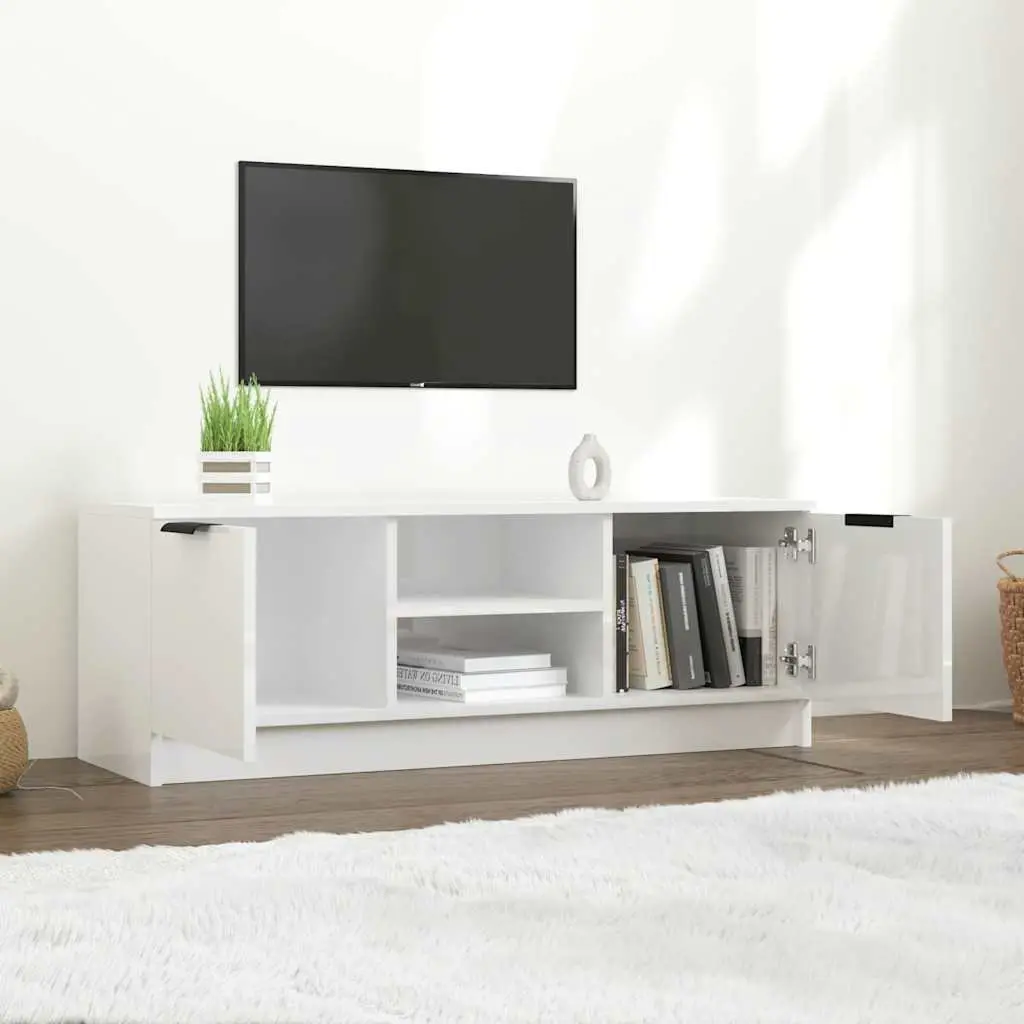 White High Gloss TV Cabinet Storage Unit with Open Closed Compartments Display