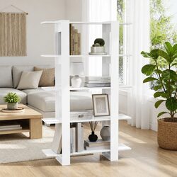 Sturdy High Gloss White Book Cabinet with Room Divider Function