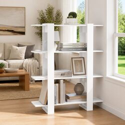 High Gloss White Storage Bookshelf with Room Divider Function