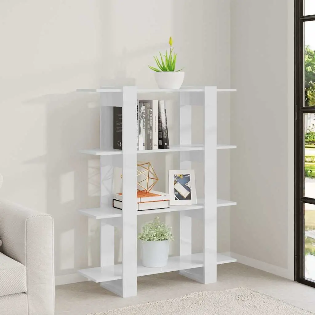 High Gloss White Storage Bookshelf with Room Divider Function