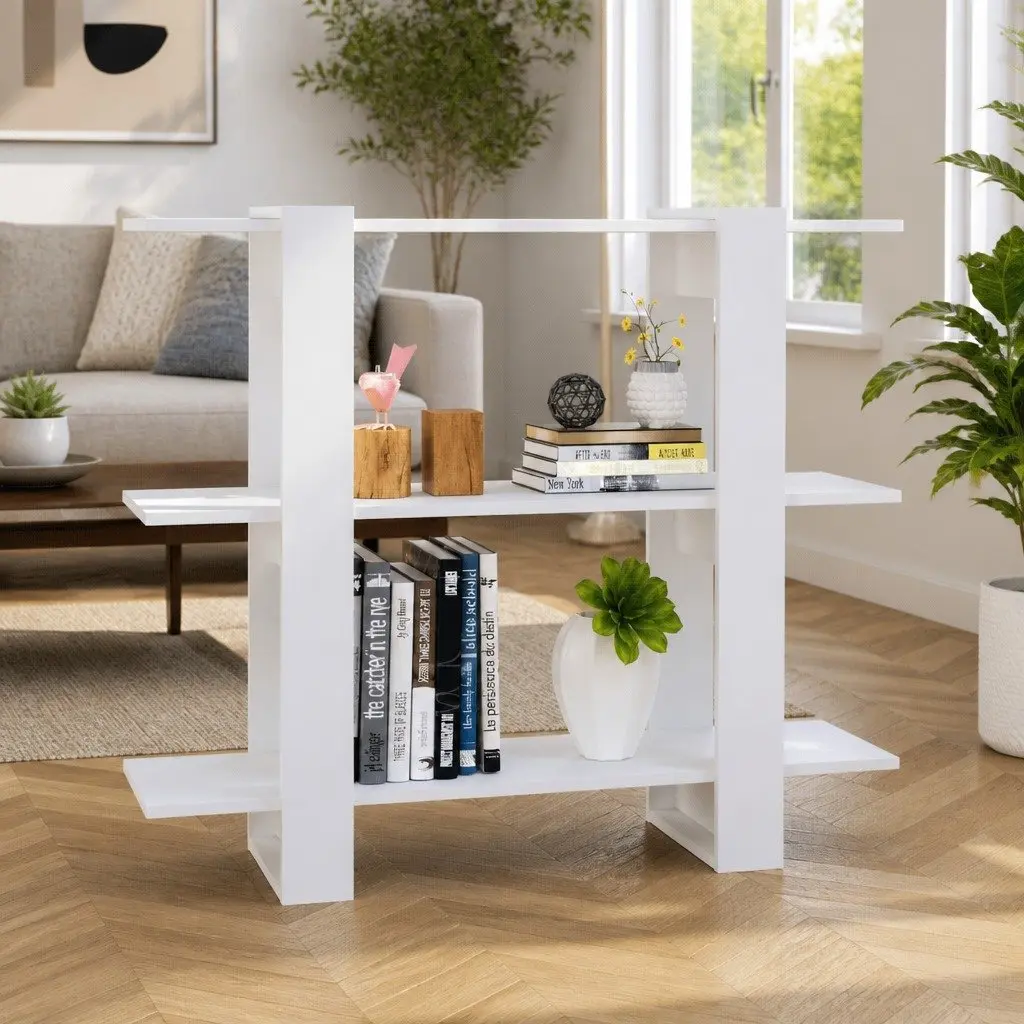 White Book Cabinet with Room Divider Functionality