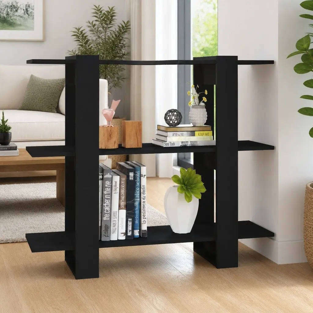 Black Book Cabinet and Room Divider Shelving Unit