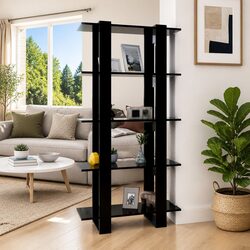 Premium Black Book Cabinet Room Divider with Storage