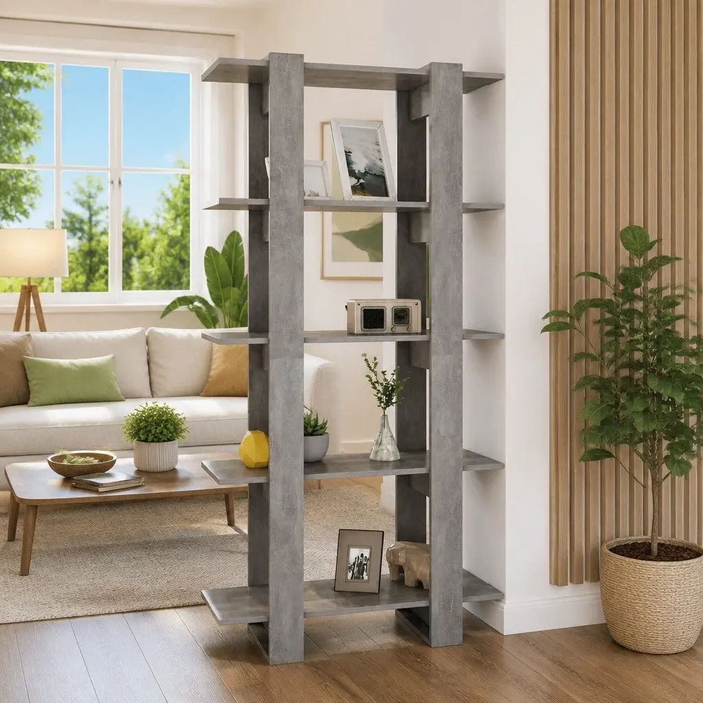 Grey Engineered Wood Book Cabinet 80x30x160cm