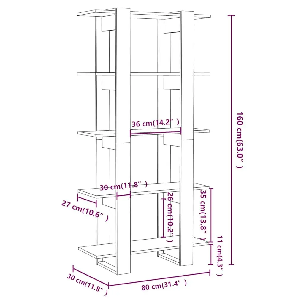 White High Gloss Book Cabinet Room Divider Bookshelf Shelving Unit 80x30x160cm