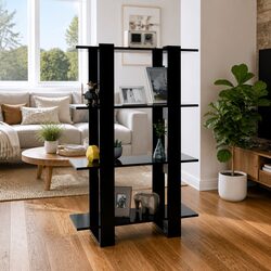 Sturdy Black Wooden Book Cabinet with Versatile Functionality