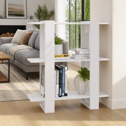 Durable White Wooden Book Cabinet for Storage and Divider