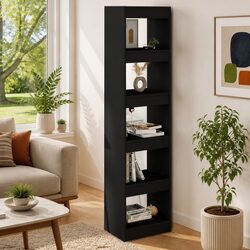 Stylish Black Book Cabinet with Room Divider Functionality