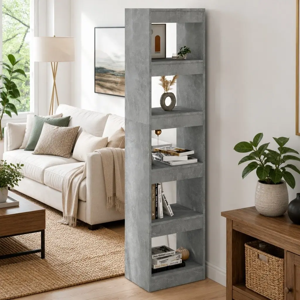 Grey Book Cabinet Room Divider with Ample Storage