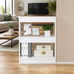 Sturdy White Book Cabinet Room Divider with Ample Shelving