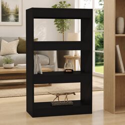 Stylish Black Wooden Bookcase with Room Divider Functionality