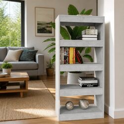 Sturdy Grey Engineered Wood Book Cabinet with Room Divider