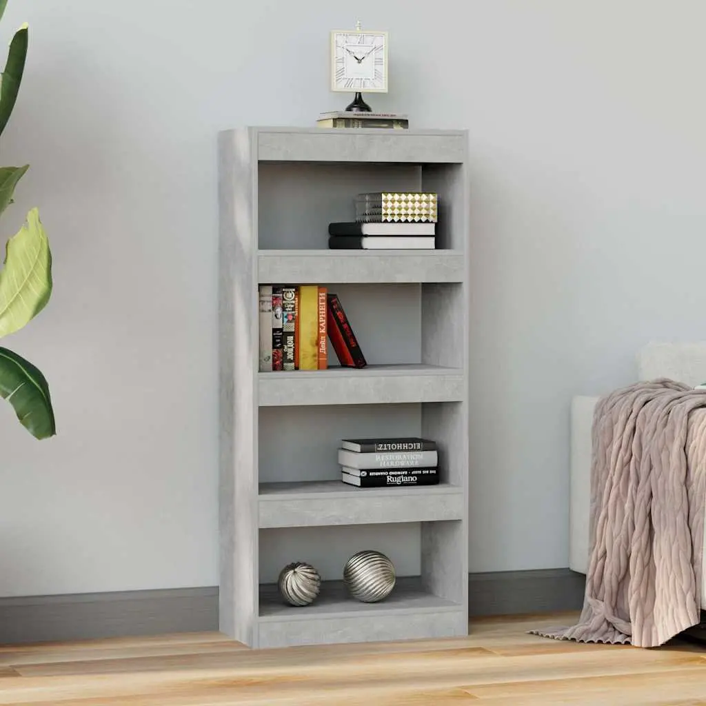 Grey Engineered Wood Book Cabinet with Room Divider