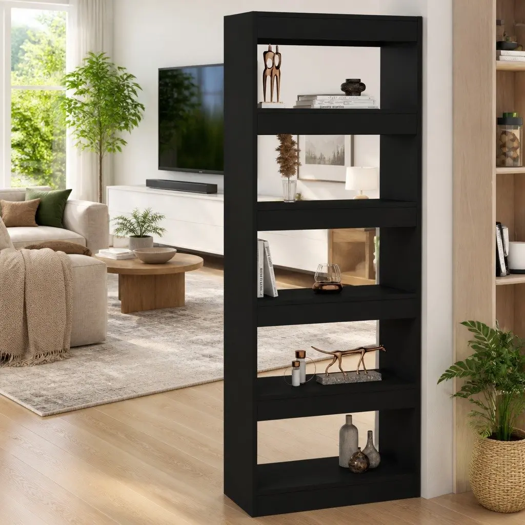 Black Book Cabinet 60x30x166 cm Engineered Wood Divider
