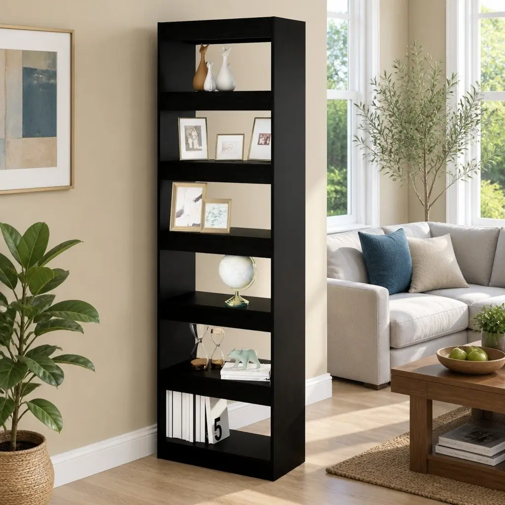 Black Wooden Book Cabinet and Room Divider
