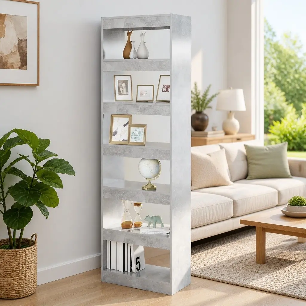 Bookcase Wooden Storage Grey 60x30x198cm Room Divider Shelving Unit