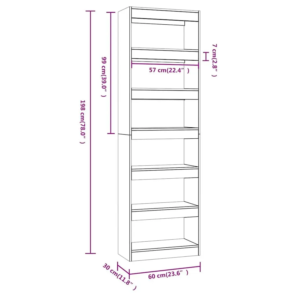 Bookcase Wooden Storage Grey 60x30x198cm Room Divider Shelving Unit