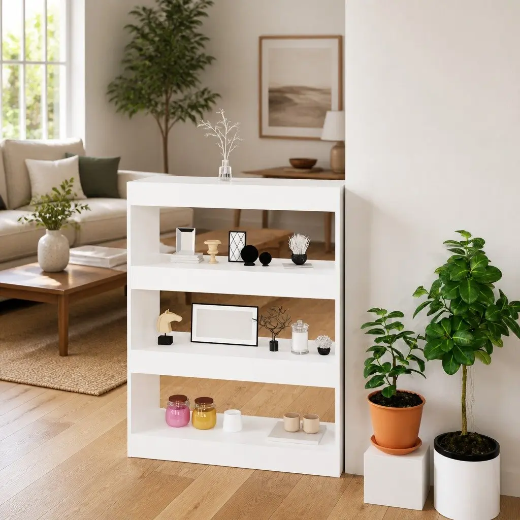 White Engineered Wood Book Cabinet Room Divider