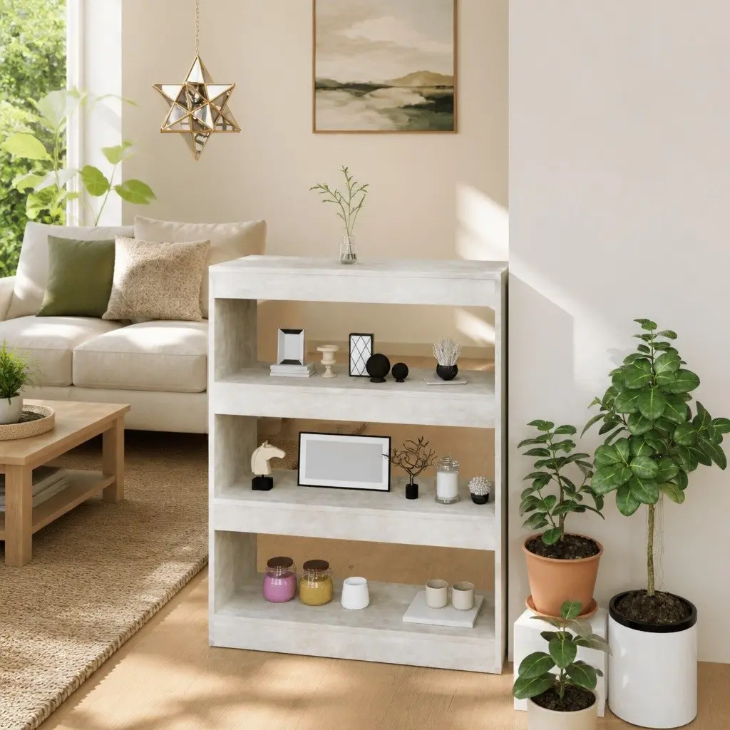 Grey Engineered Wood Book Cabinet Room Divider Organizer