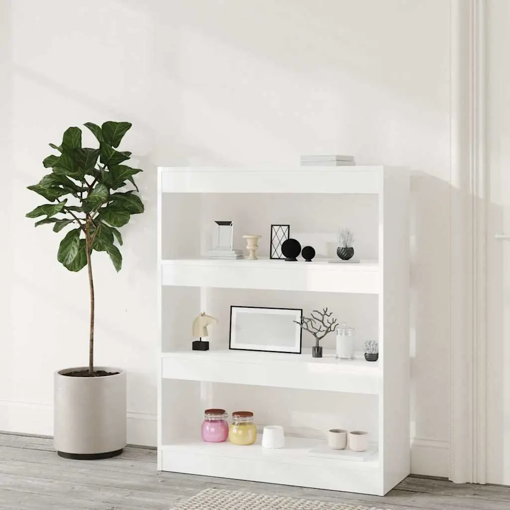 Book Cabinet Engineered Wood 80x30x103cm White High Gloss Storage Shelving Unit