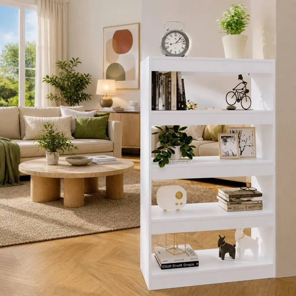 White Engineered Wood Book Cabinet Room Divider 80x30x135cm