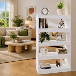 White Engineered Wood Book Cabinet Room Divider 80x30x135cm