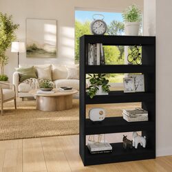 Stylish Black Wooden Book Cabinet with Ample Shelving