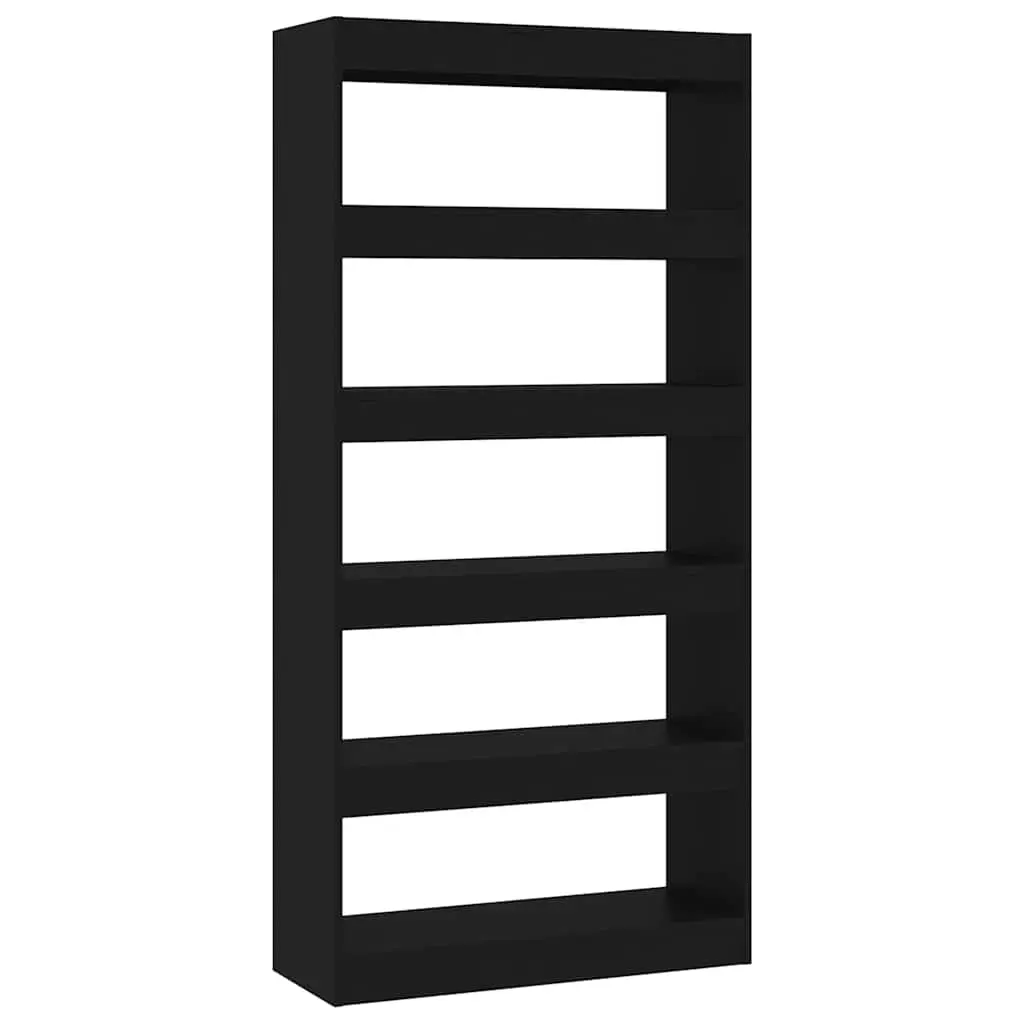 Black Engineered Wood Bookcase with Room Divider Function