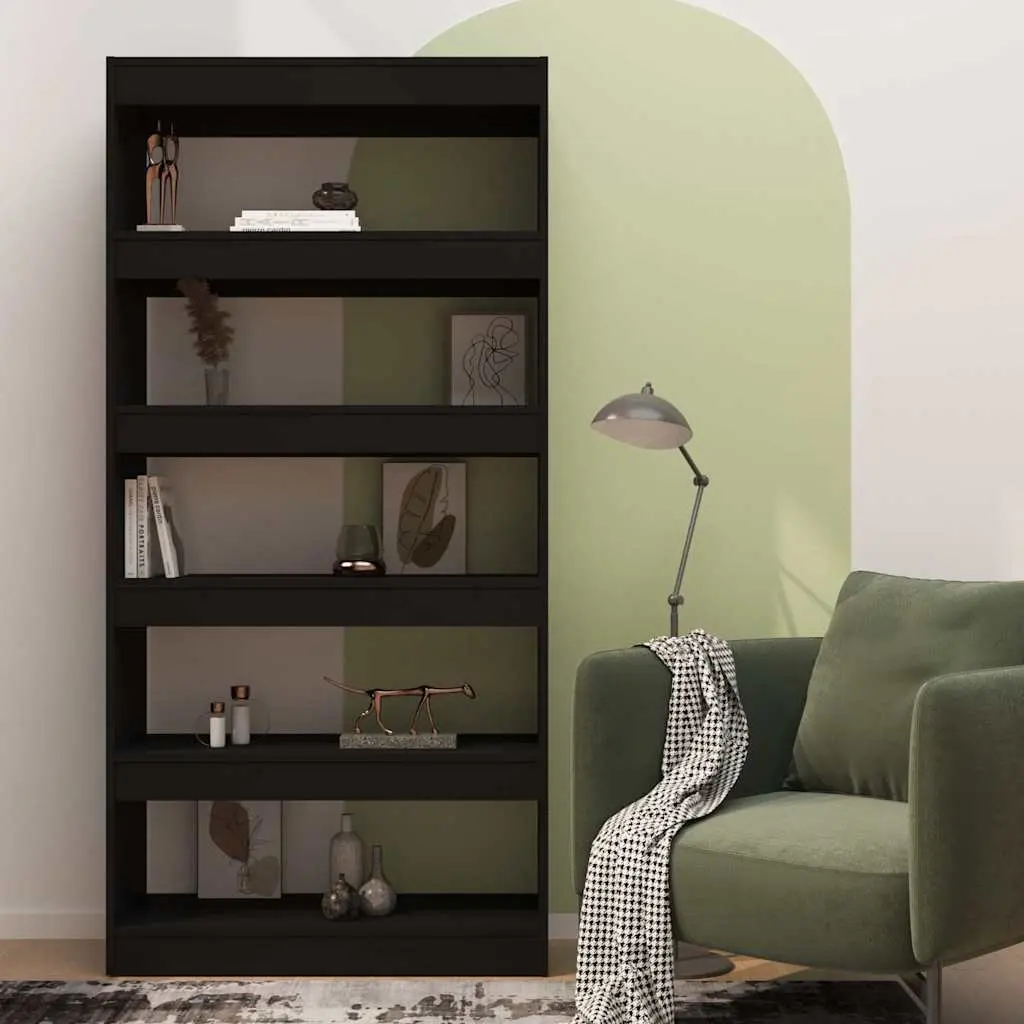 Black Engineered Wood Bookcase with Room Divider Function