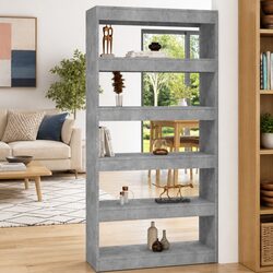 Grey Engineered Wood Book Cabinet with Room Divider Feature