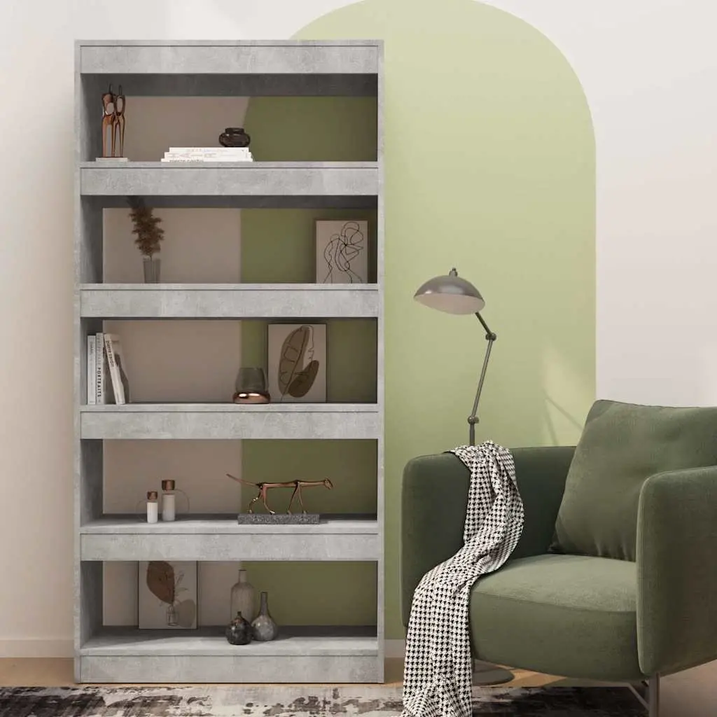Grey Engineered Wood Book Cabinet with Room Divider Feature