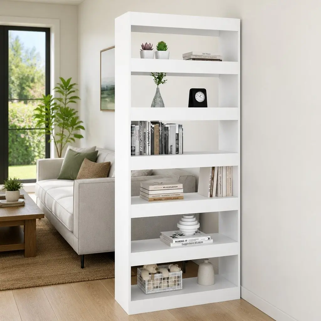 White Engineered Wood Book Cabinet 80x30x198cm