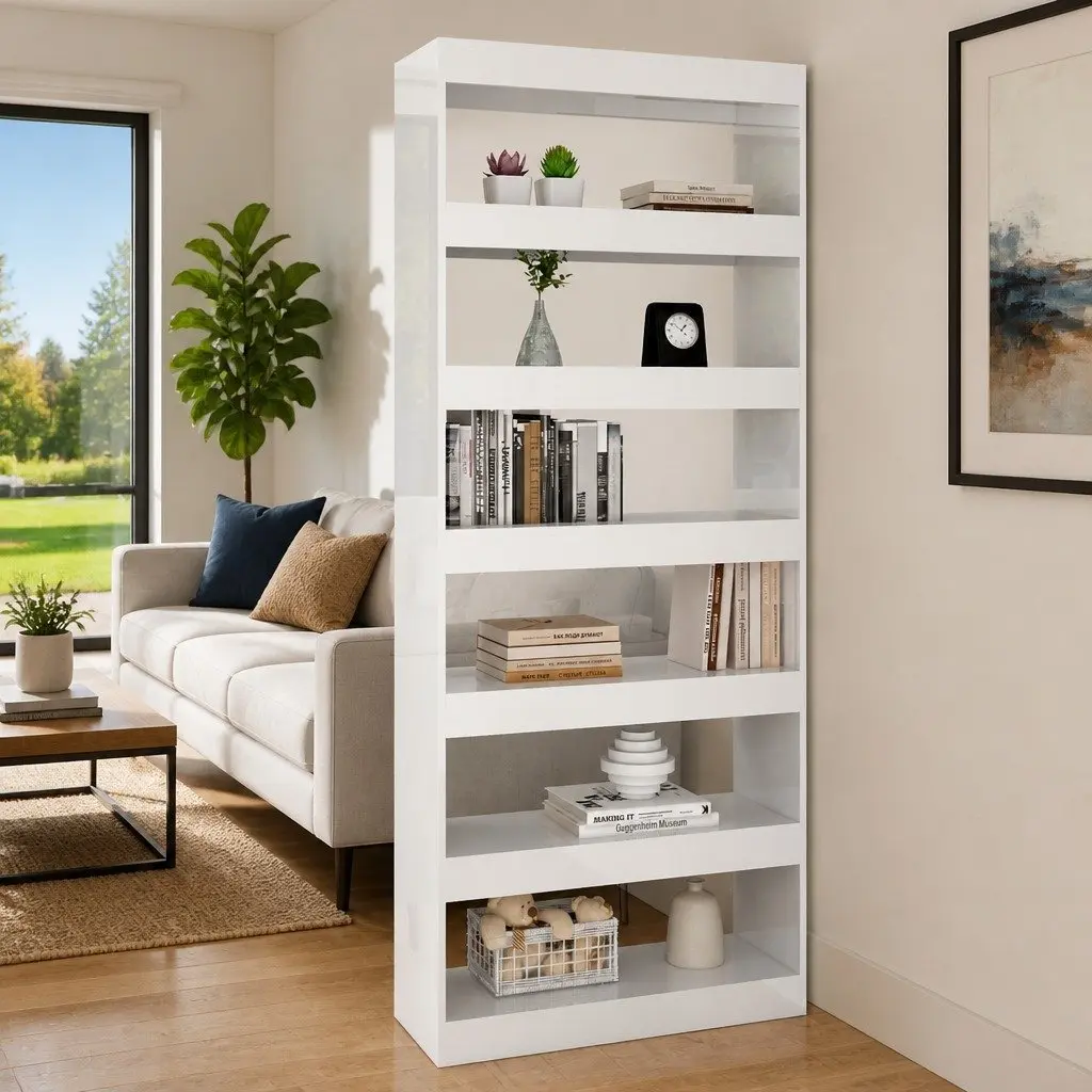 Book Cabinet Room Divider Tall High Gloss White 80x30x198 cm Standing Bookshelf