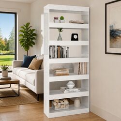 High Gloss White Book Cabinet Room Divider - 80x30x198 cm