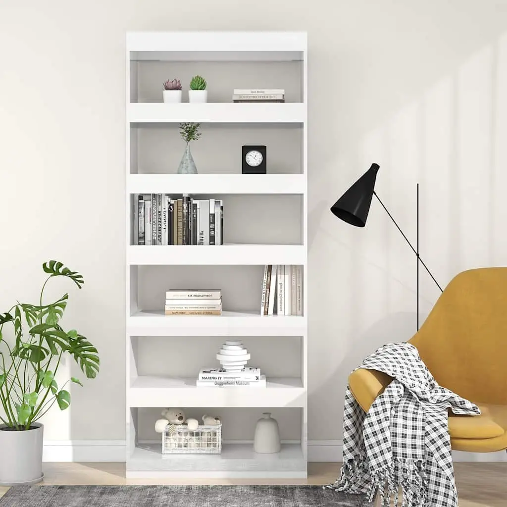 Book Cabinet Room Divider Tall High Gloss White 80x30x198 cm Standing Bookshelf
