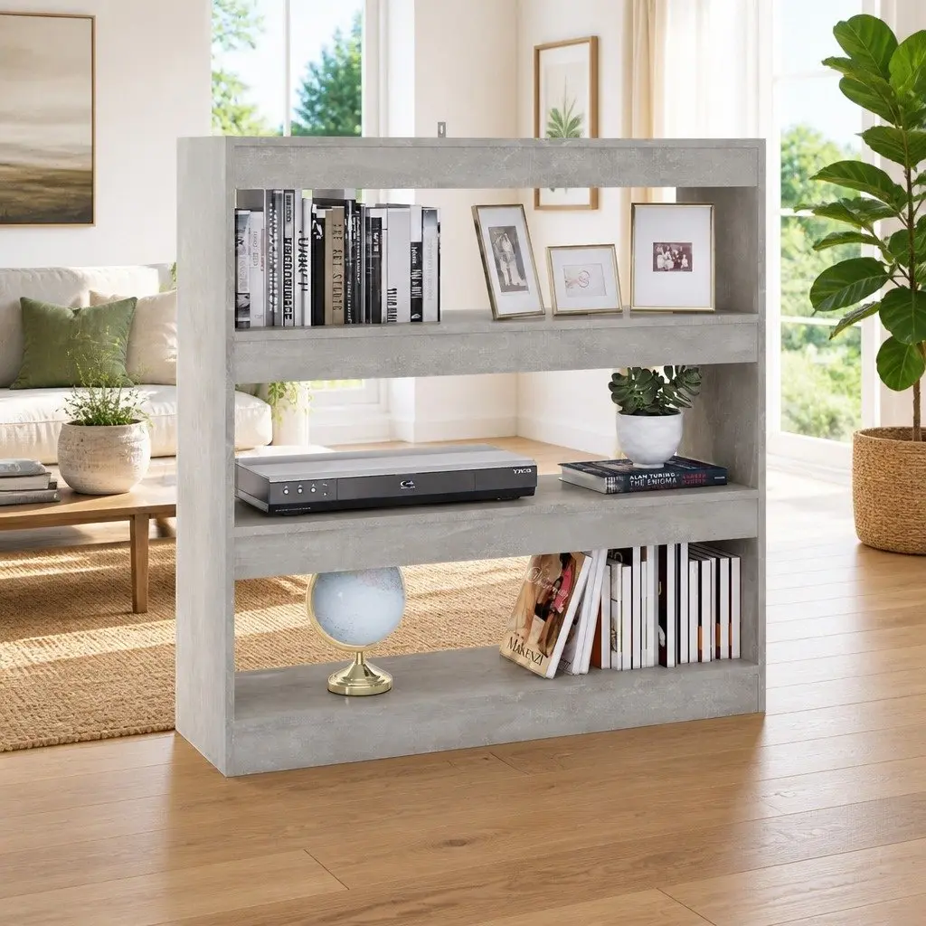 Book Cabinet Grey Storage Shelf Organiser Room Divider 100W x 30D x 103H cm