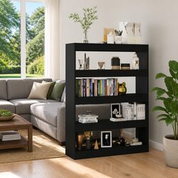 Stylish Black Book Cabinet and Room Divider for Storage