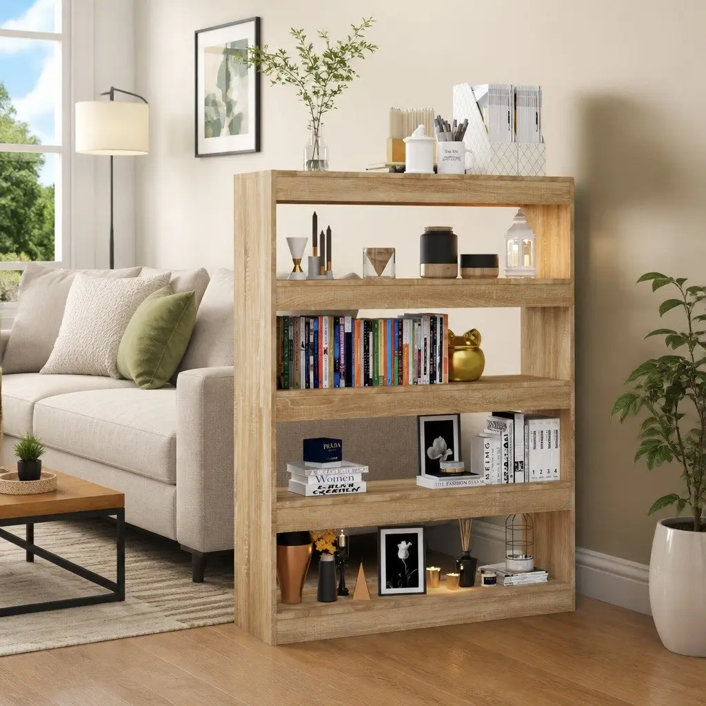 Book Cabinet Room Divider Shelving Unit Storage Organizer Brown Bookcase Stand