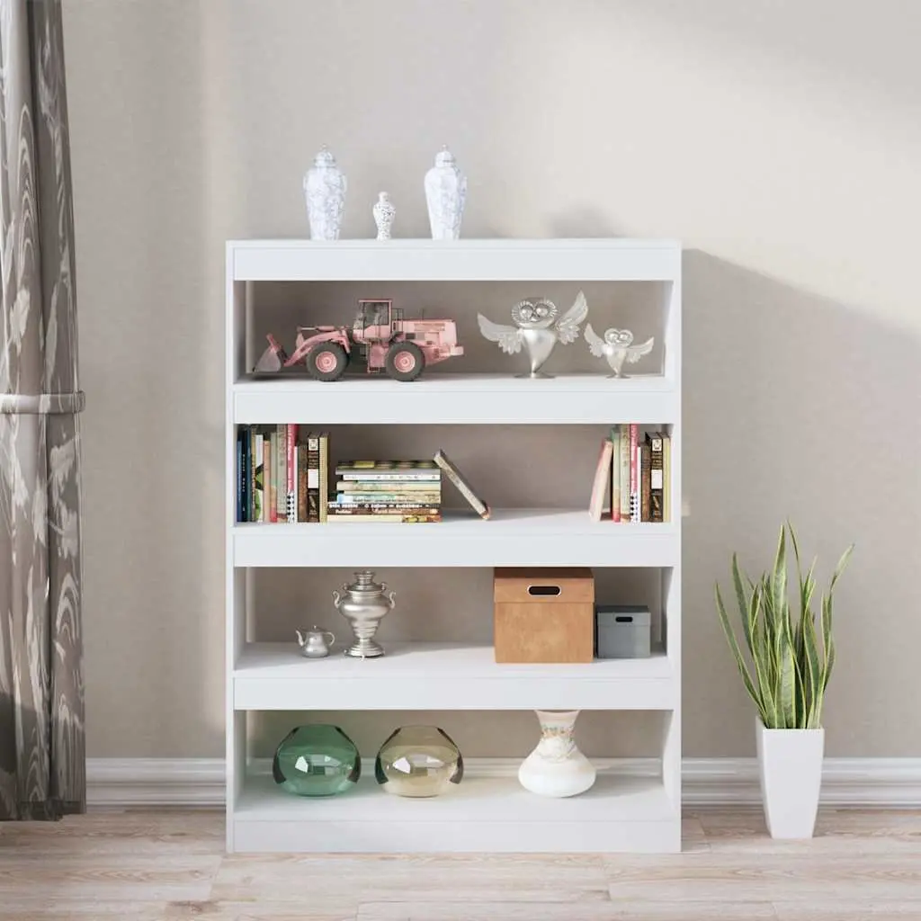 Book Cabinet High Gloss White Room Divider Shelving Unit 100W x 30D x 135H cm