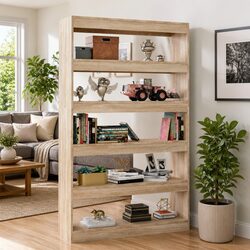 Sturdy Brown Wooden Book Cabinet Room Divider Shelving Unit