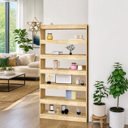 Tall Wooden Book Cabinet and Room Divider in Brown