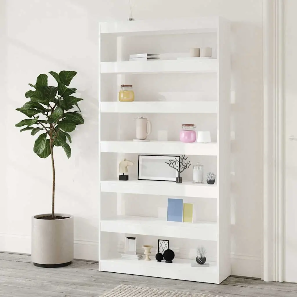 Book Cabinet Room Divider White High Gloss Tall Standing Shelving Unit Storage