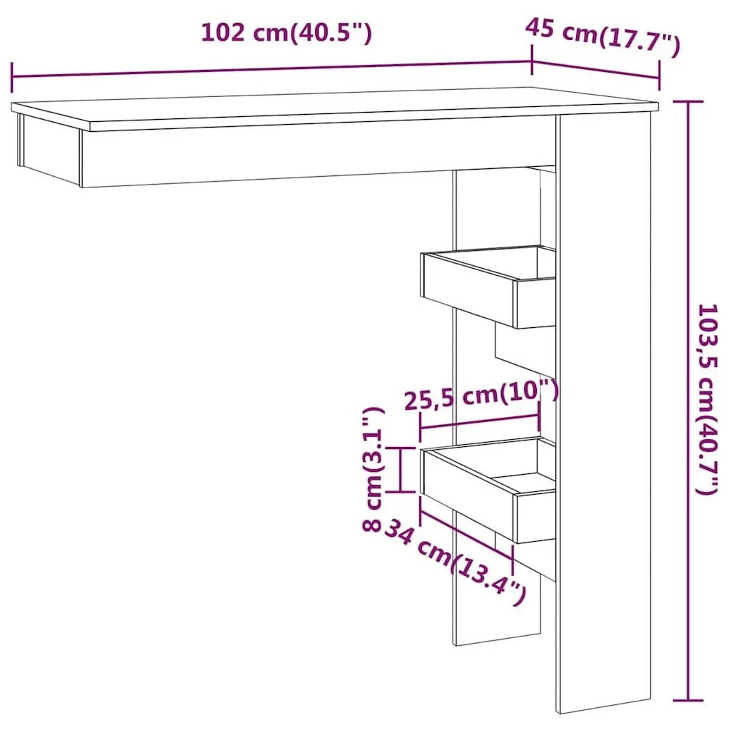 Wall Bar Table Engineered Wood 102 x 45 x 103.5 cm White
