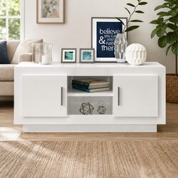 Modern White High Gloss TV Cabinet with Storage Shelves