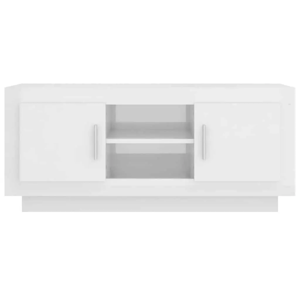 TV Cabinet Engineered Wood 102L x 35W x 45H cm White High Gloss Modern Storage Unit Media Stand Shelves Organiser